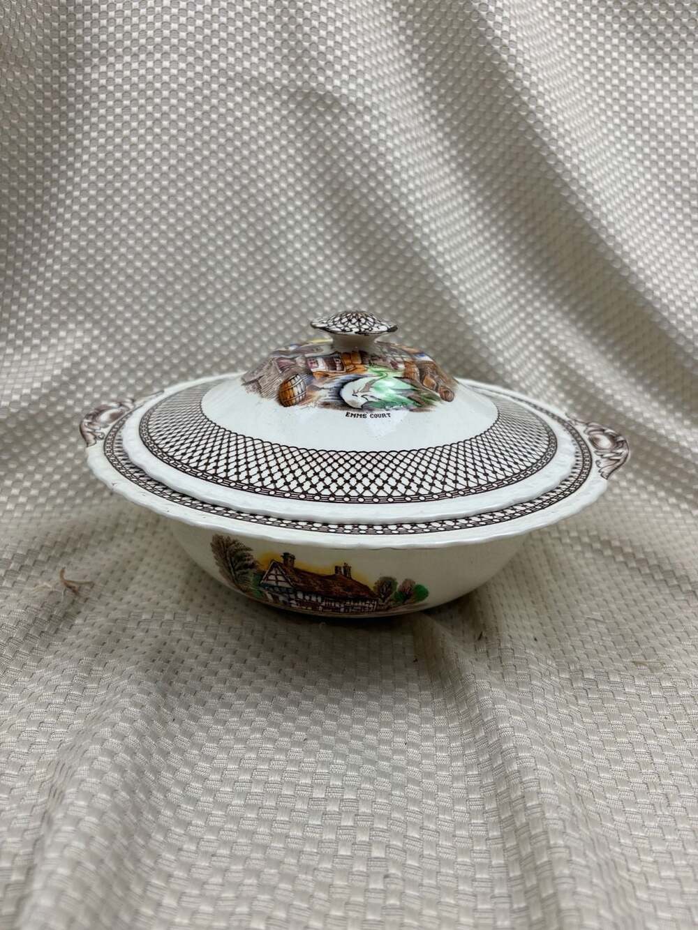 Shakespeare Land Brown Multicolor Round Covered Vegetable by Myott Staffordshire